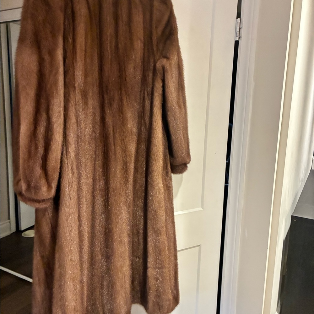 Vintage Mink (with fox collar) Full-length Brown Fur Coat - Picture 7 of 8